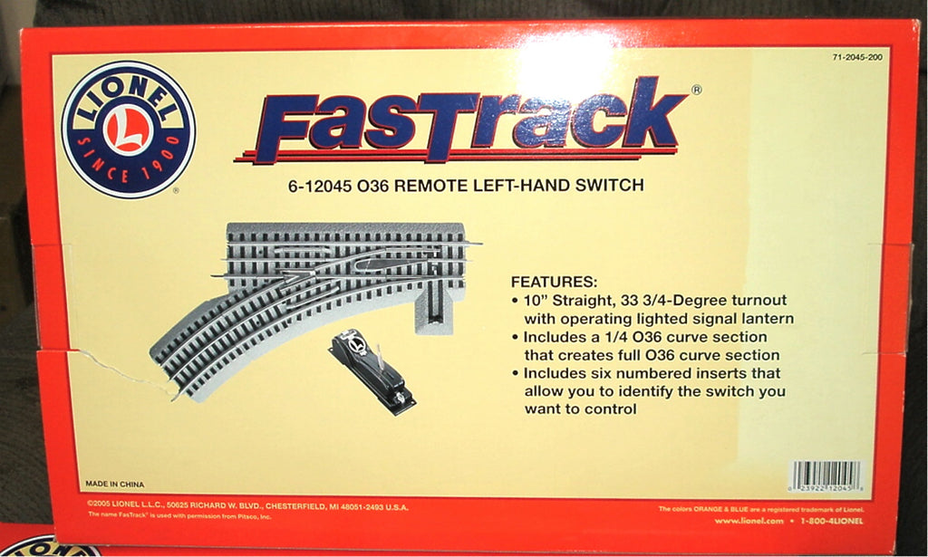 LIONEL - FASTRACK O-36 REMOTE Left Hand TURNOUT #6-12045- O Train Switch Track