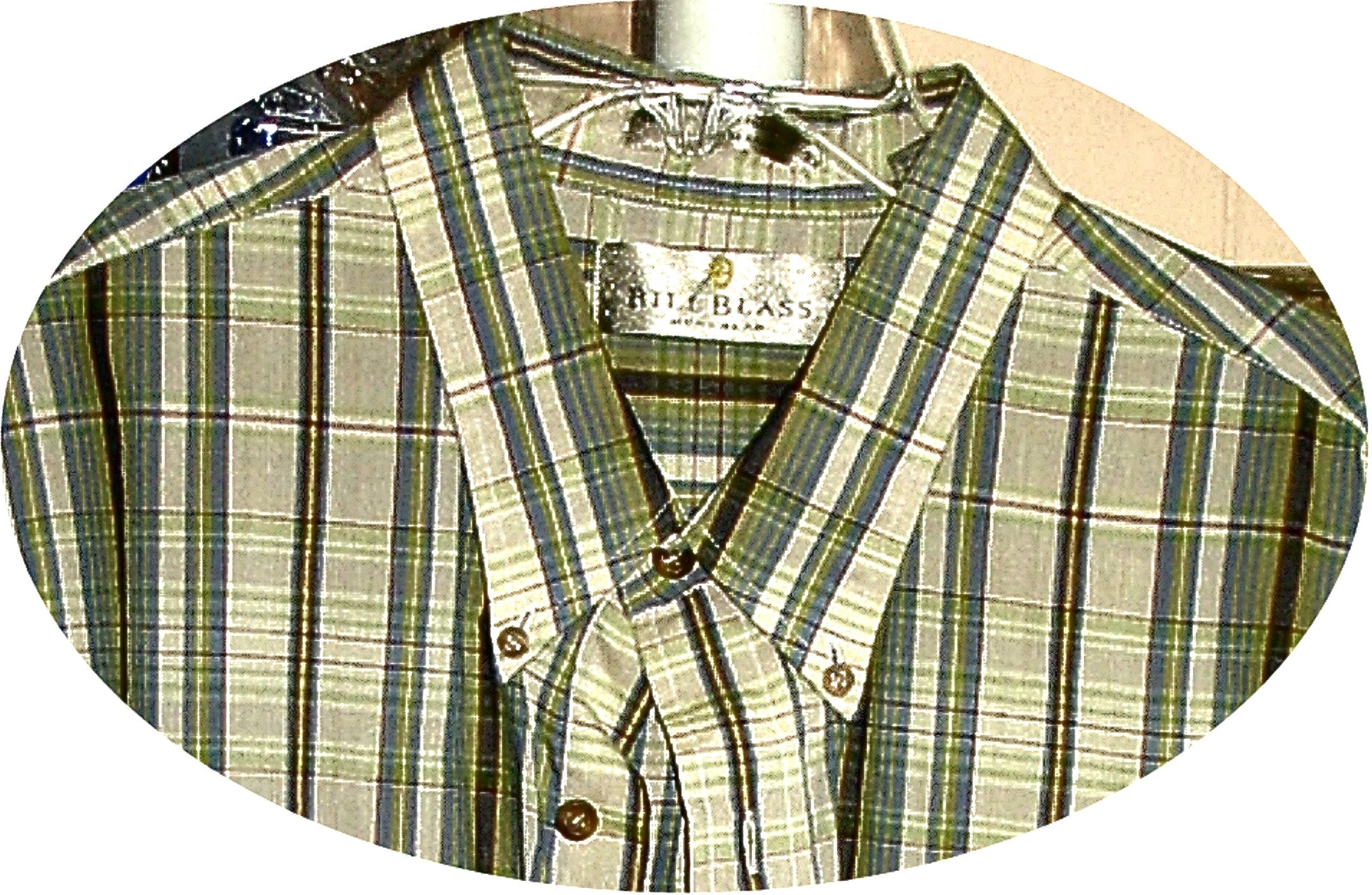 Vintage Bill Blass Men’s XXL Short Sleeve Button Down Shirt - Blue or Green Plaid
