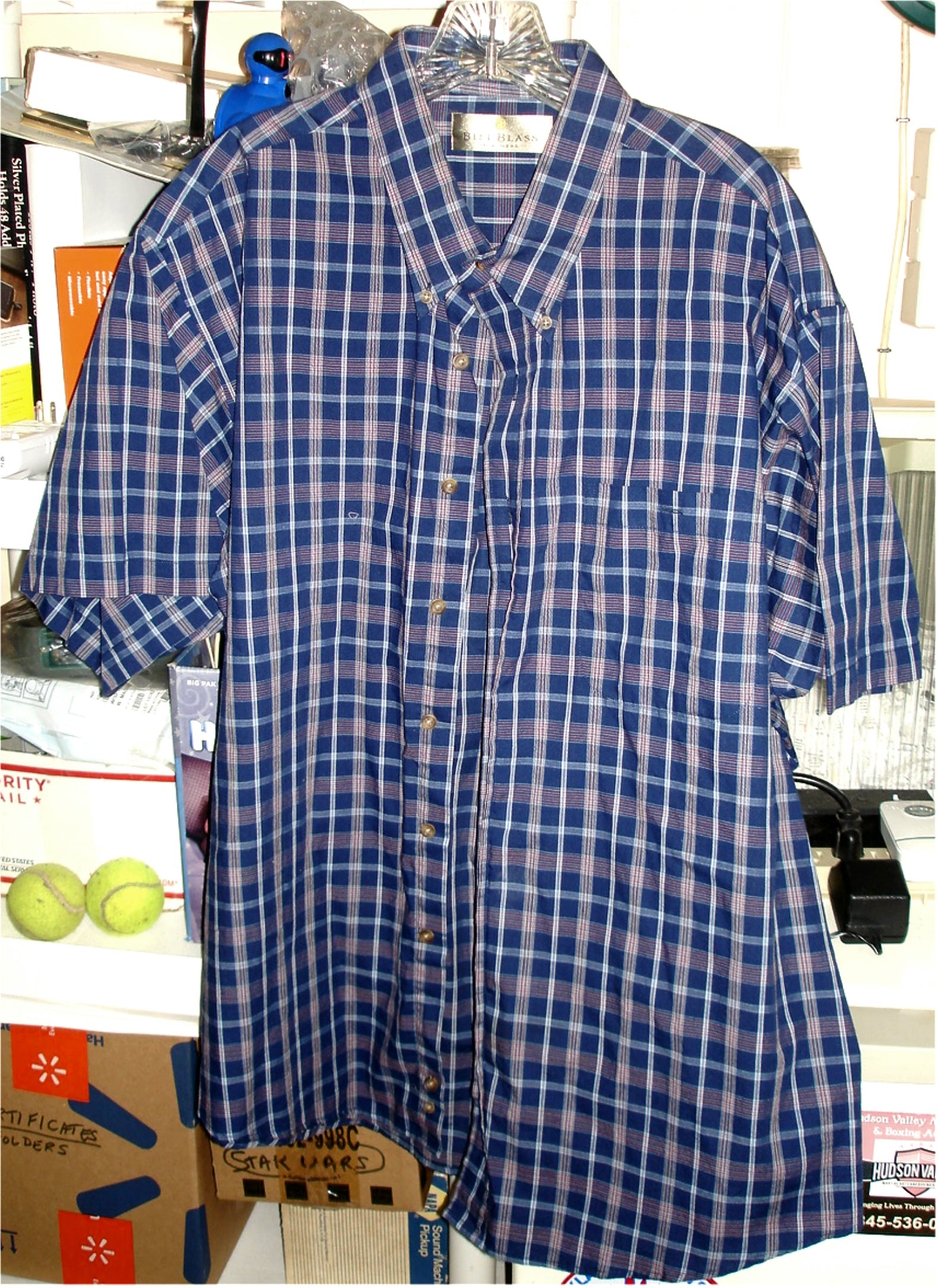 Vintage Bill Blass Men’s XXL Short Sleeve Button Down Shirt - Blue or Green Plaid