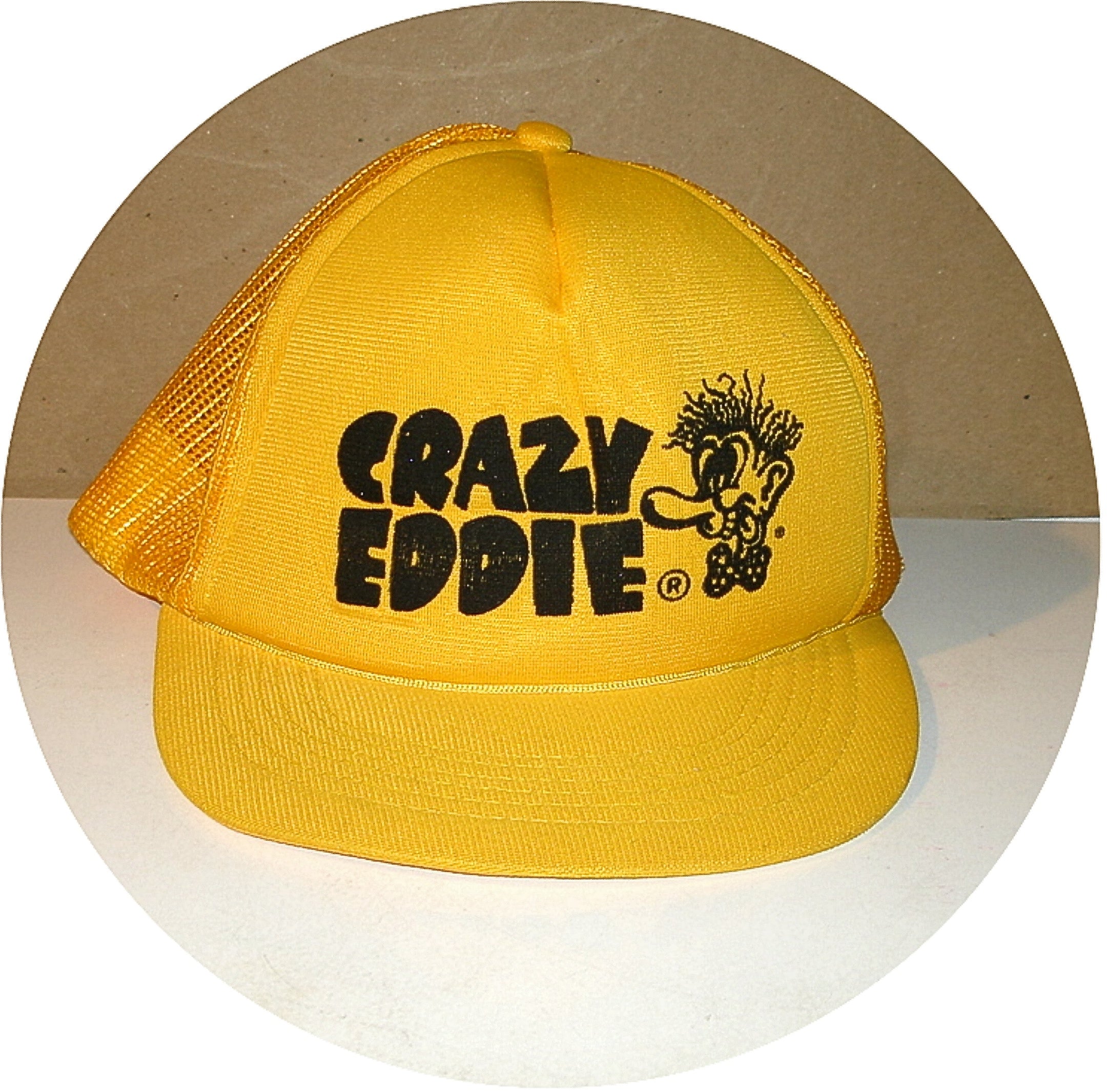 VTG CRAZY EDDIE Yellow Snapback Baseball Cap Flat Brim Hat NEW