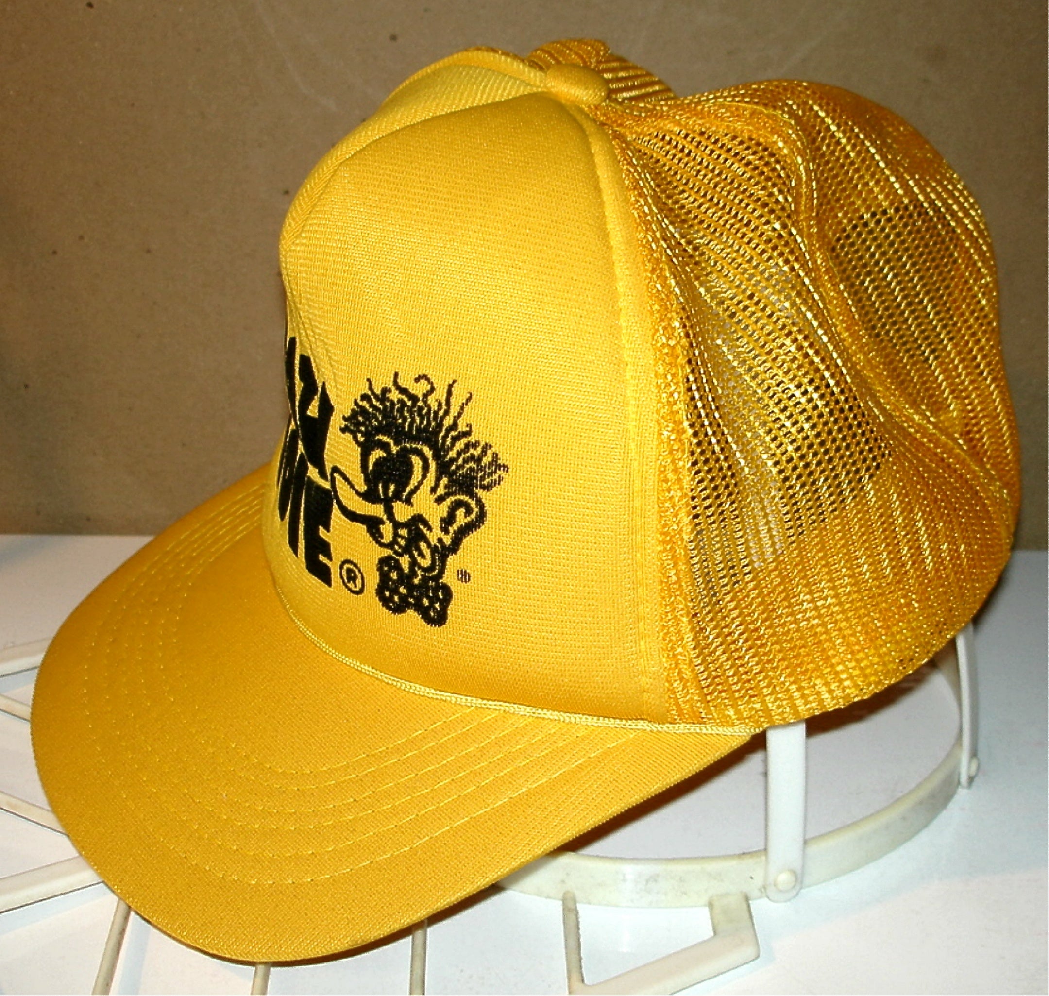 VTG CRAZY EDDIE Yellow Snapback Baseball Cap Flat Brim Hat NEW
