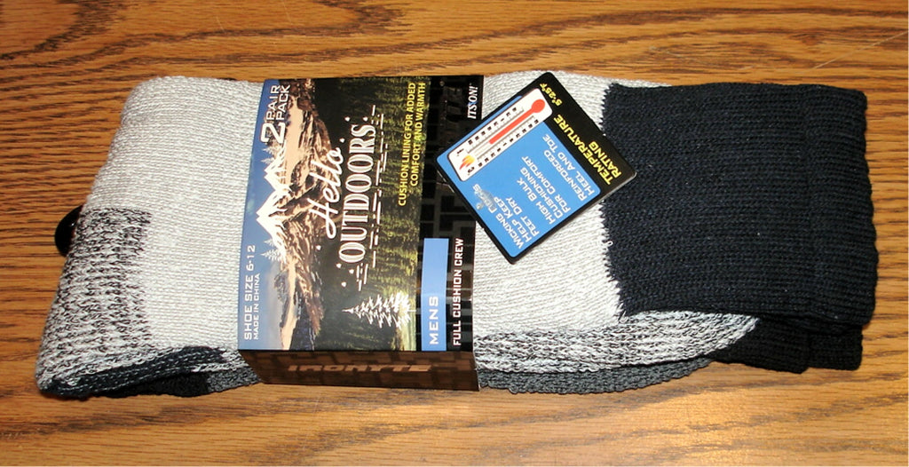 Hello Outdoors - Mens Winter Crew Socks Size 6-12 - 2-Pack Black/Gray/Charcoal