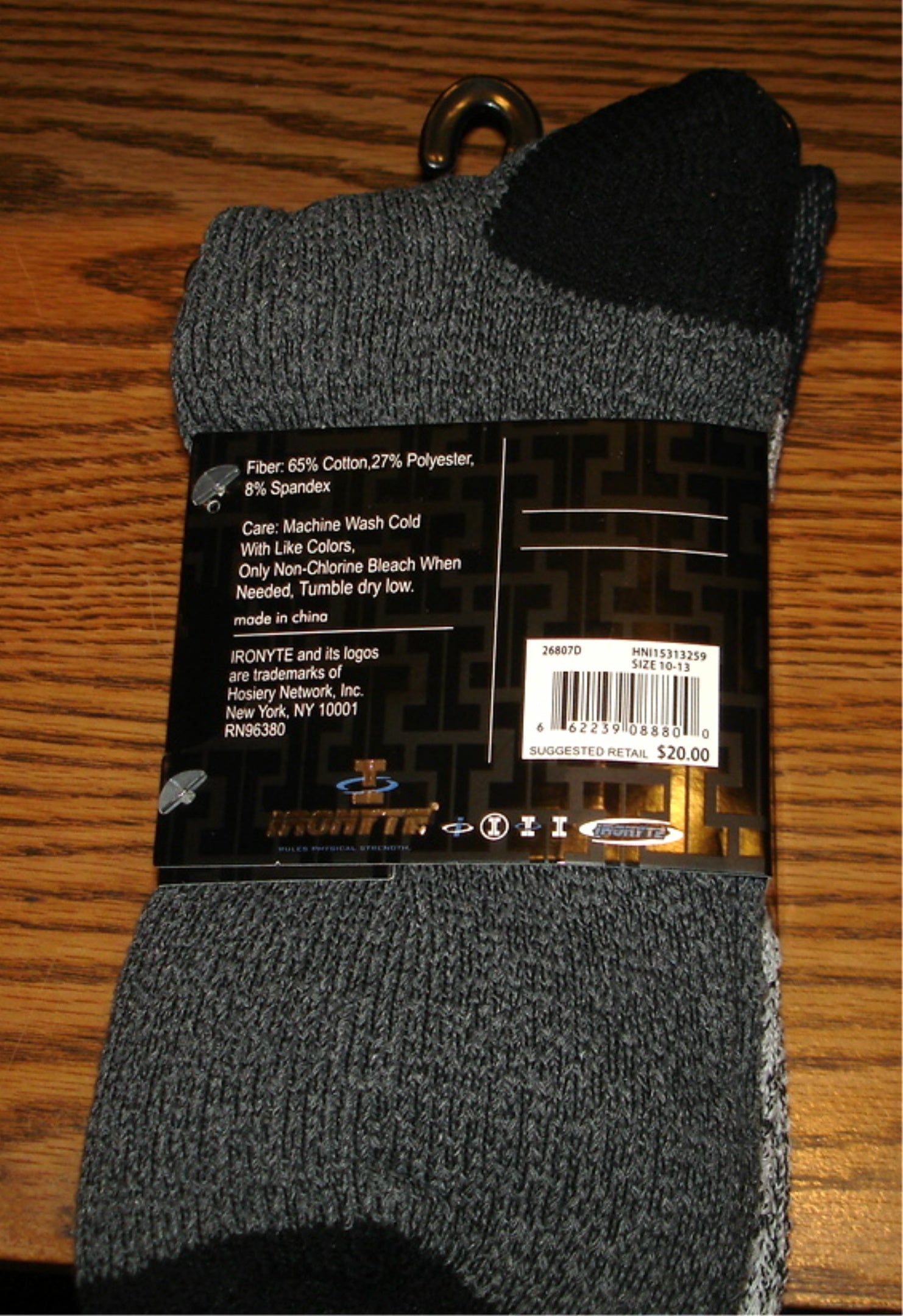 Hello Outdoors - Mens Winter Crew Socks Size 6-12 - 2-Pack Black/Gray/Charcoal