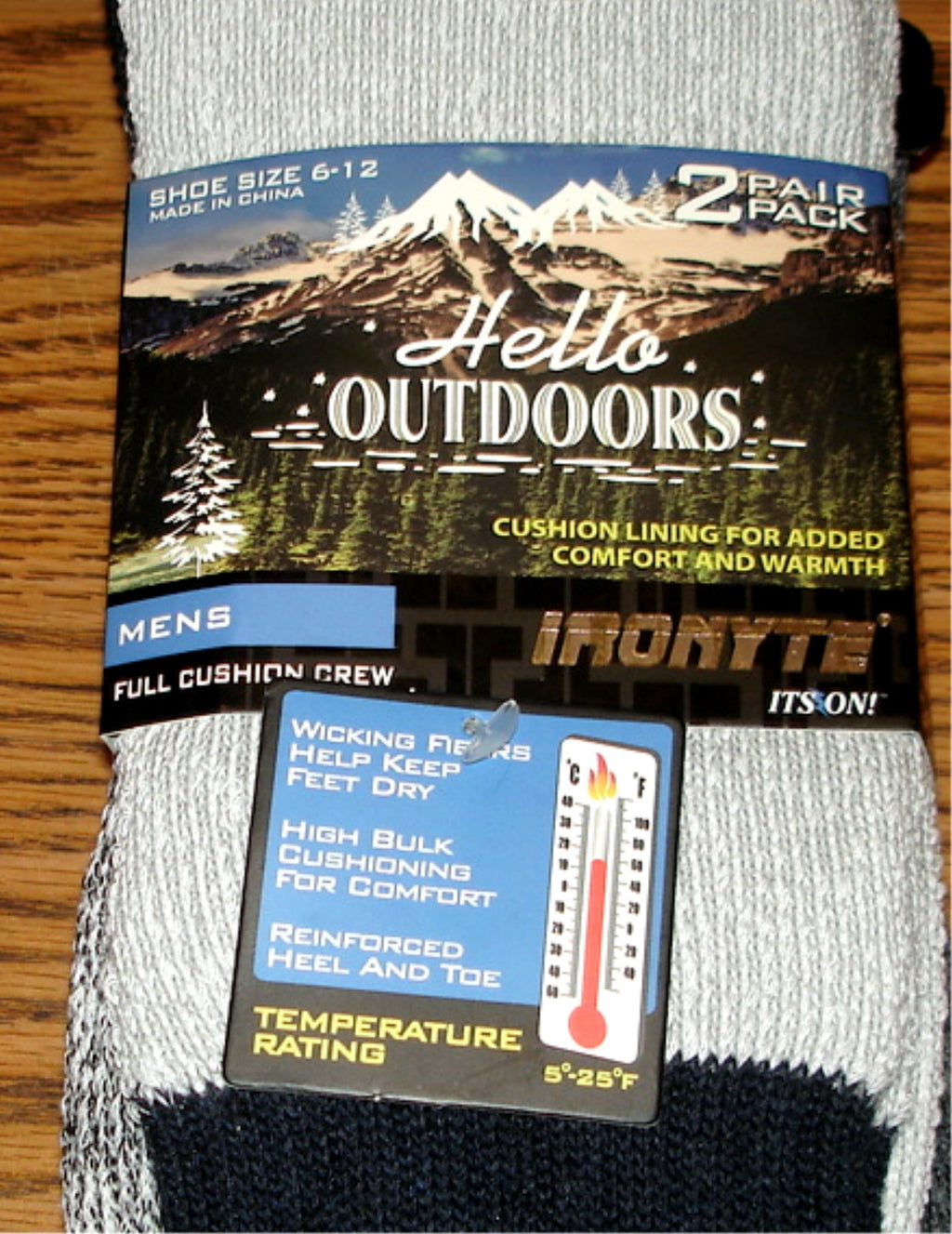 Hello Outdoors - Mens Winter Crew Socks Size 6-12 - 2-Pack Black/Gray/Charcoal