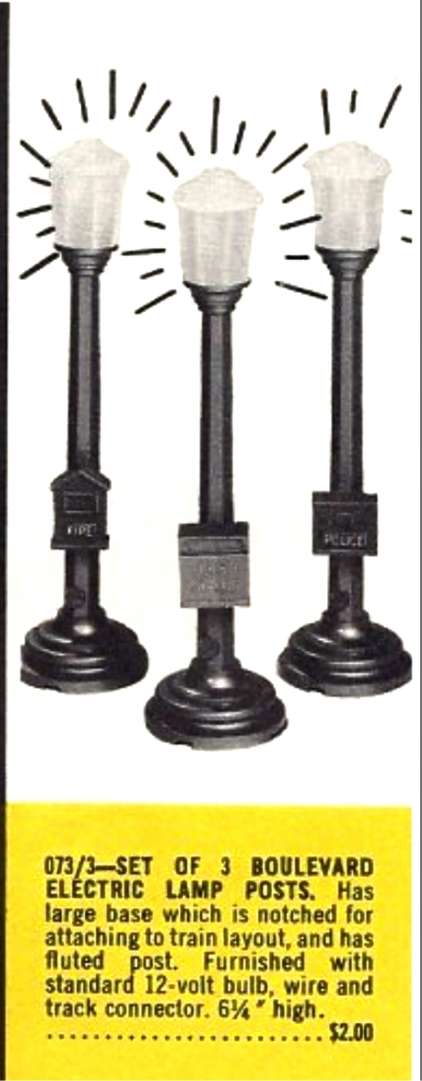 MARX - VINTAGE #073/3 LIGHTED BOULEVARD LAMP POST SET - O/S TRAIN NIB