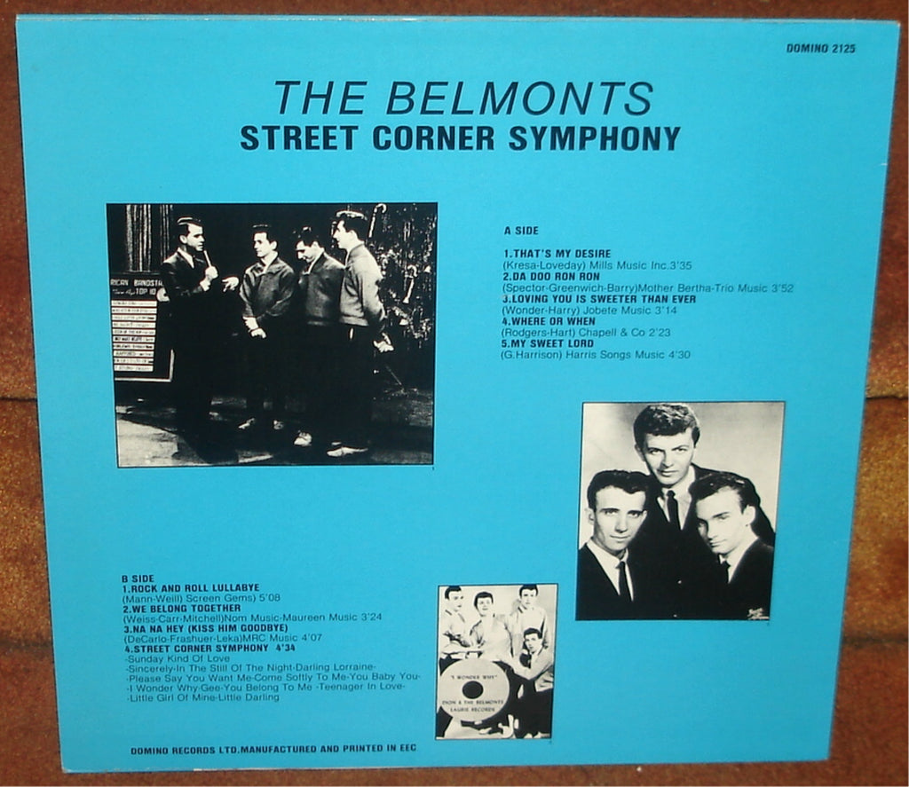 THE BELMONTS - STREET CORNER SYMPHONY - 1988 ROCK, OLDIES, DOO-WOP VINYL LP